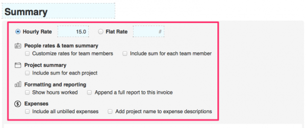 invoice summary section 
