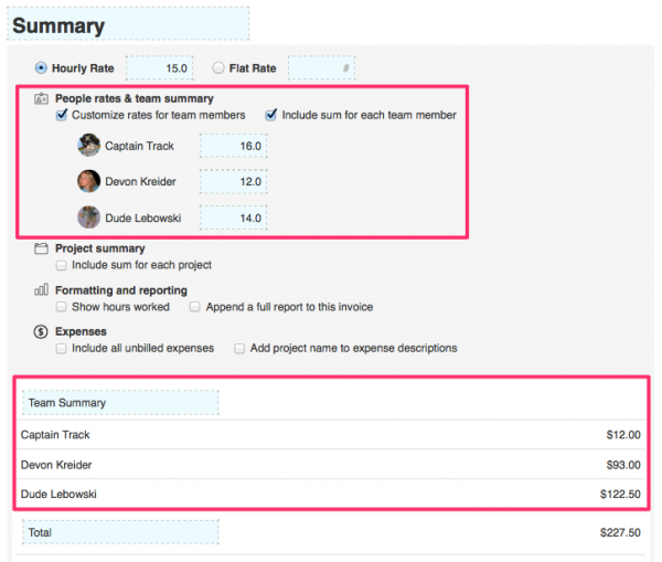 people rates & team summary 